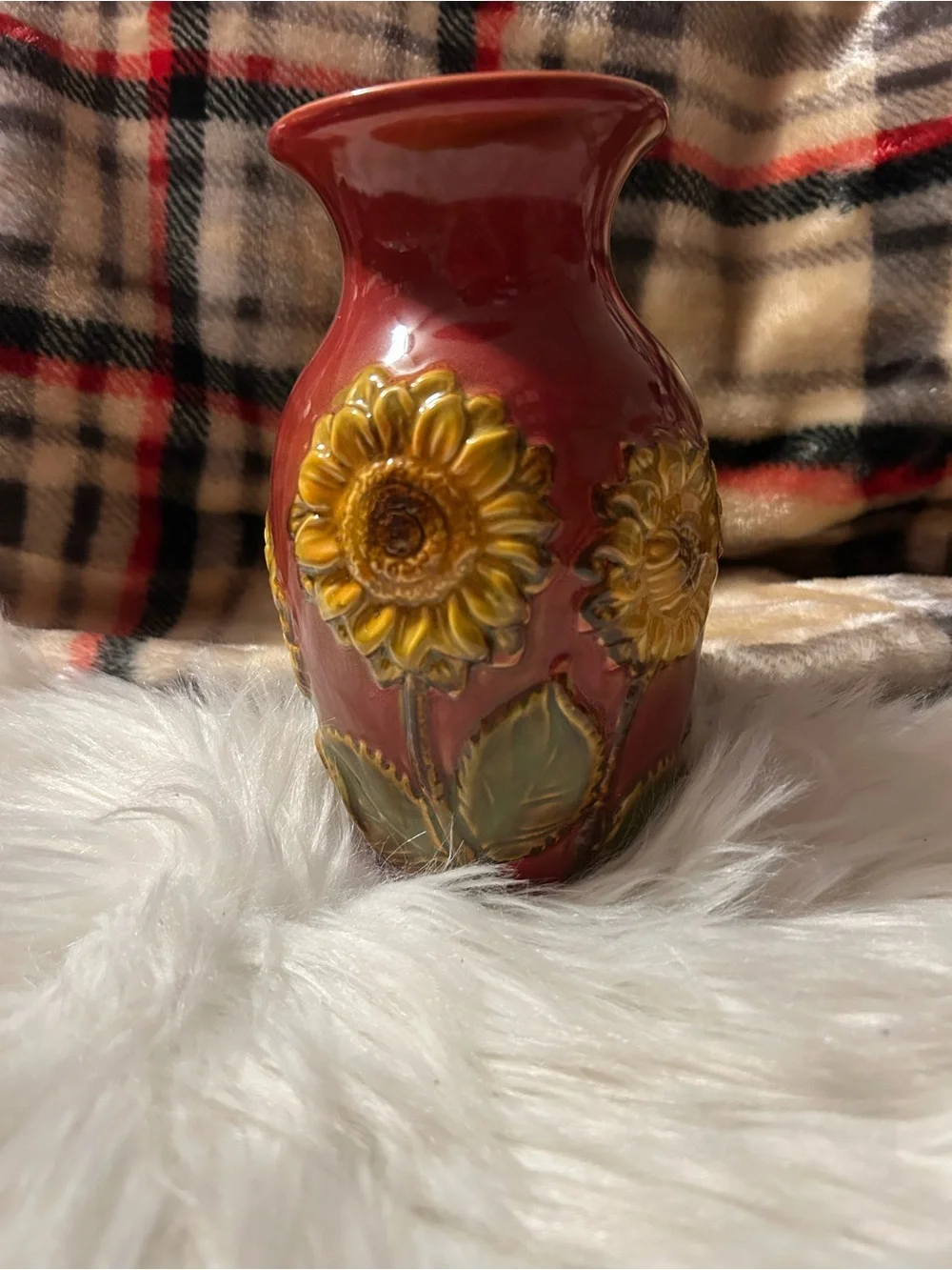 Red Ceramic Sunflower Vase - Decorative Home Accent
